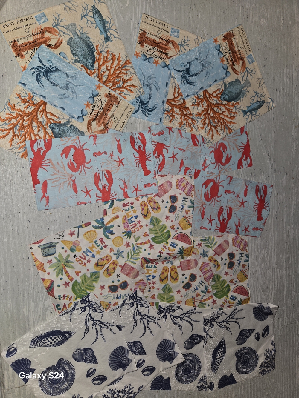 Set of 16 Nautical & Summer Print Paper Napkins For Decoupage